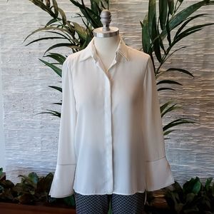 Zara Basic Bell Sleeved Blouse in White, Size XS